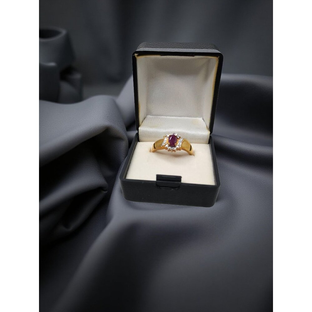 vintage two tone yellow and white gold plated genuine ruby with diamond chips ri - Picture 8 of 15